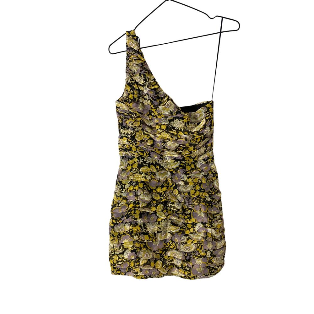Zara Ruched One Shoulder Mini floral dress Sz XS Party Event
